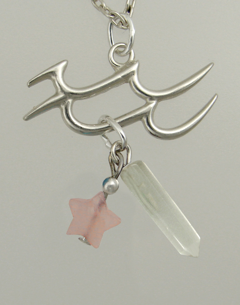 Sterling Silver Aquarius Pendant Necklace With an Clear Crystal And a Rose Quartz Star